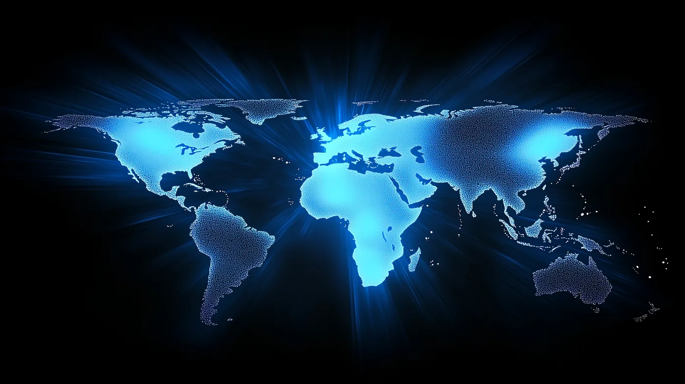 World map blue light silhouette